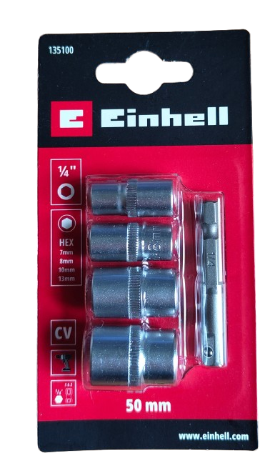 Einhell zestaw 4 nasadek 7/8/10/13 mm uchwyt 1/4